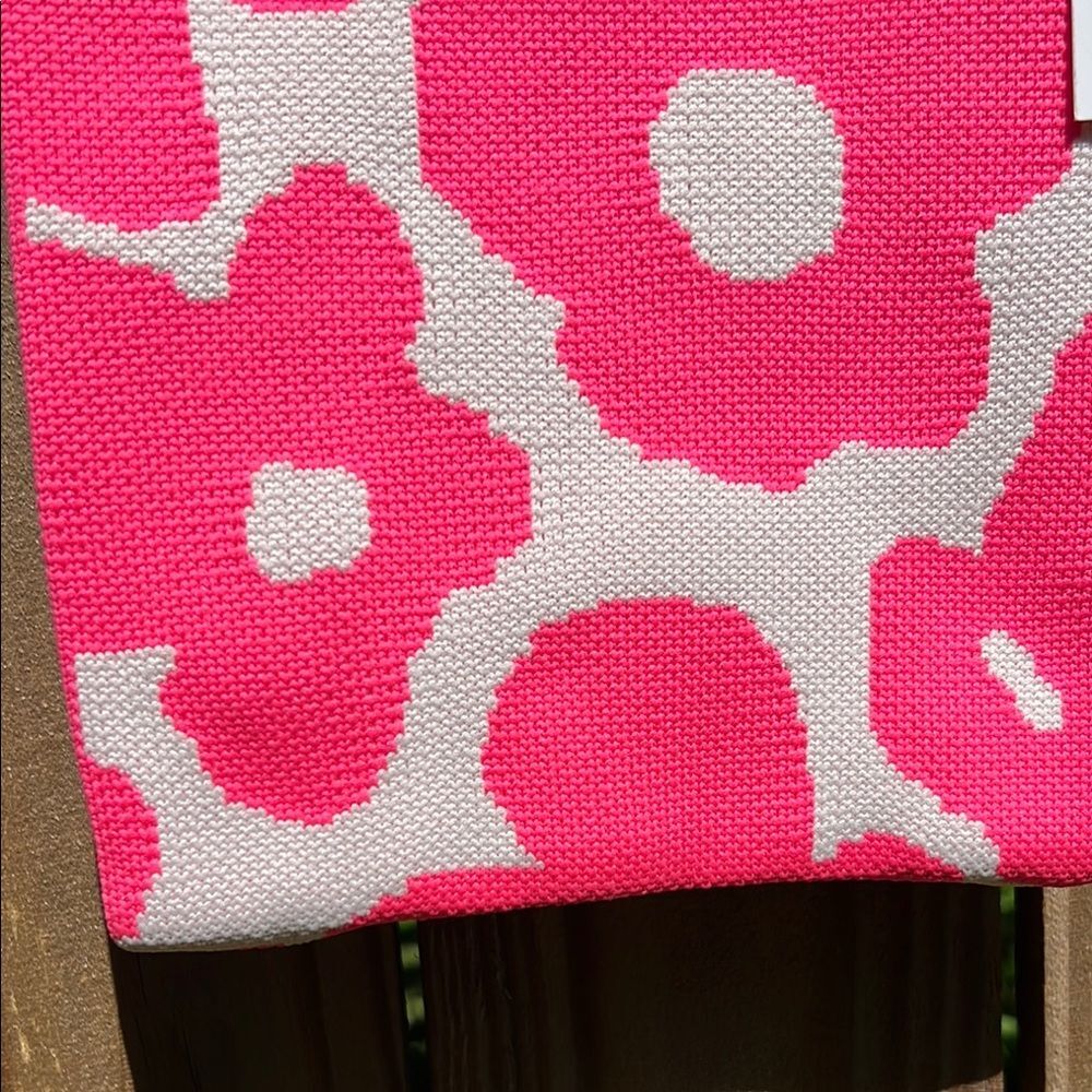 New Pink White Floral Knit Mini Tote Bag Flower Wristlet Pouch NWT Y2K Festival - Picture 6 of 7